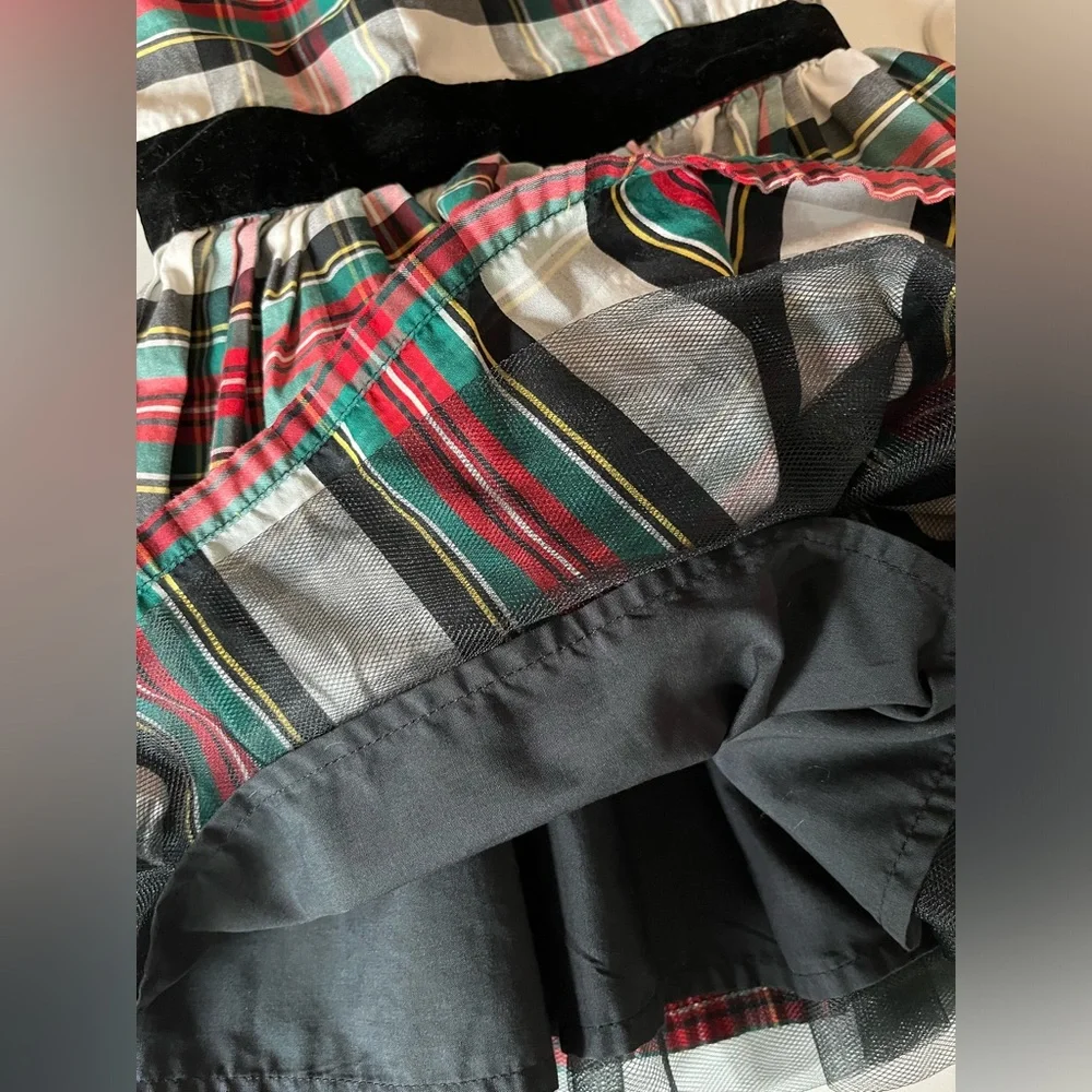 Carter’s Girl holiday dress plaid green/red w/ velvet like ribbon & tulle skirt